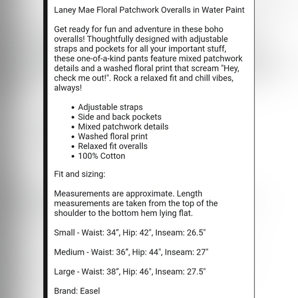 NWT Easel Laney Mae Overalls Watercolor Patchwork - Picture 3 of 11